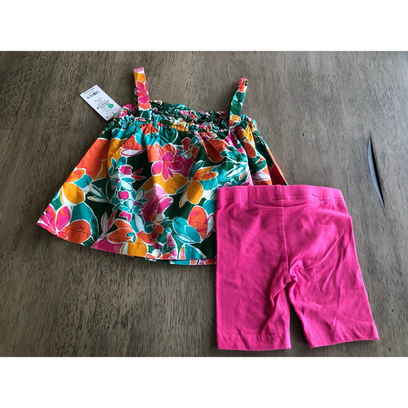 Carters Two Piece Tropical Print Top and Pink Shorts - 24M - Picture 3 of 4
